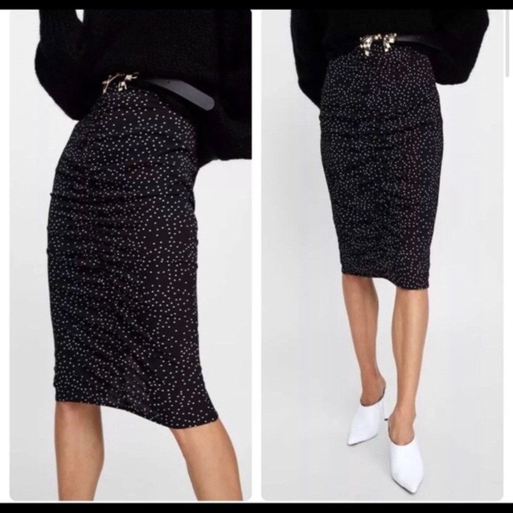 ZARA Polka Dot Pencil Skirt with Scrunch Details